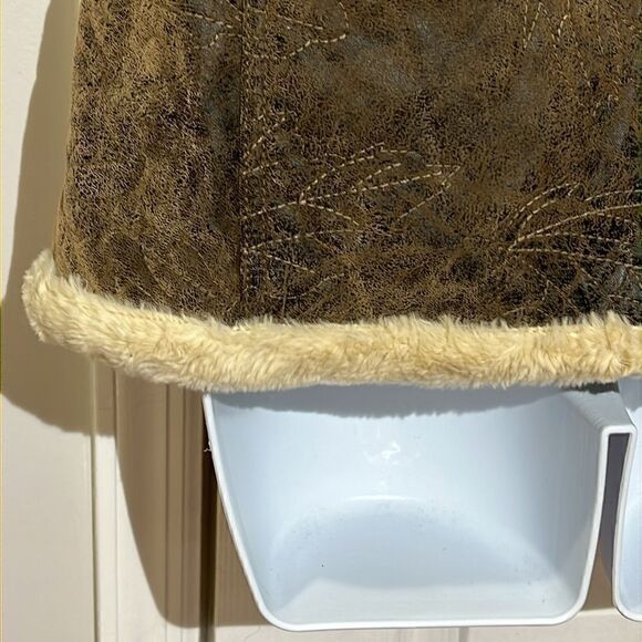 Woolrich Saddle Brown‎ Leaf Embroidered Faux Sherpa Lined Vest Jacket Sz M - Picture 4 of 12